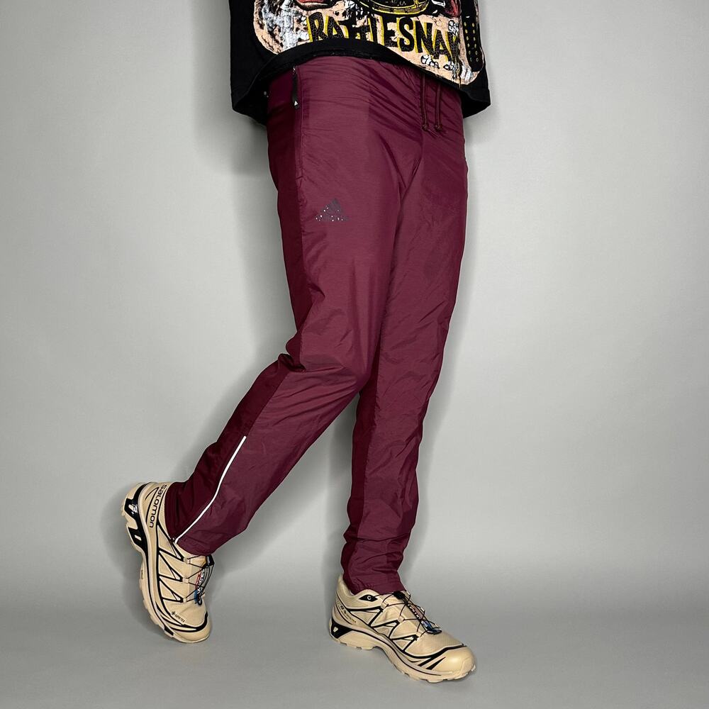Vintage Y2K Adidas Track Pants Mens XS Maroon Red Polyester Joggers Zippers